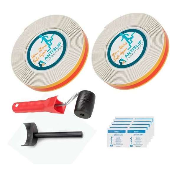 ANTISLIPRUBBERTAPE Antislip trap tape Ronde hoekjes - Doehetzelf set - Wit