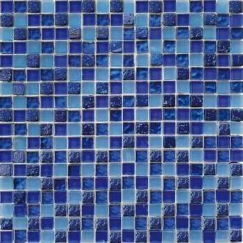 Alfa Mosaico Mozaiek Fantasia mix blauw travertine/glas 1,5x1,5x0,8 cm -  Mix, Blauw Prijs per 1 matje.