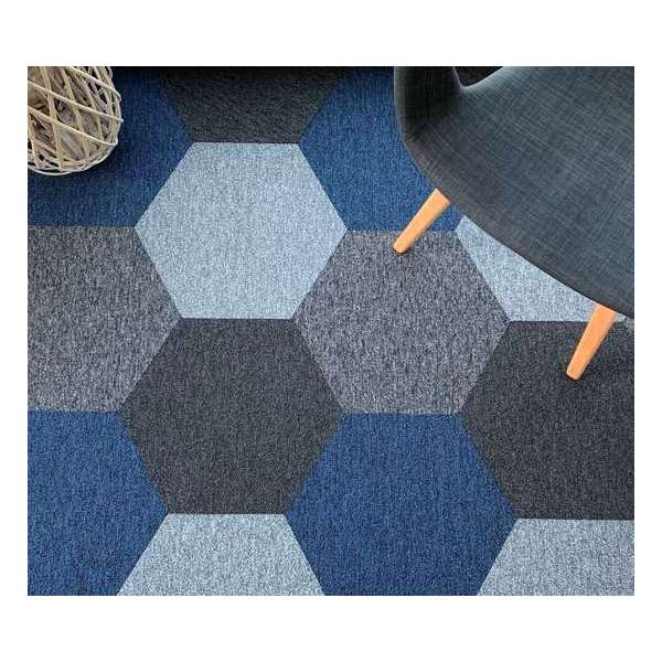 HEXAGON tapijttegel | blauw | polyamide luspool | 3,12 m2 (20 tegels)