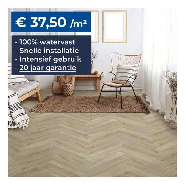 Vinyluxe Herringbone Leeds – PVC/SPC vloer – 1.63m² - 4.5mm – Visgraat Vloer – Klik SPC