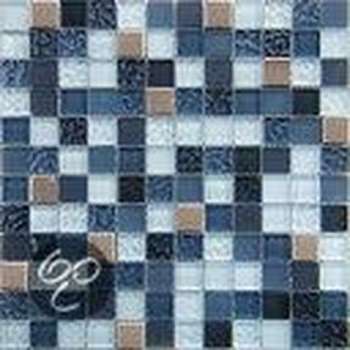 Alfa Mosaico Mozaiek Delicioso blauwgrijs mix glas/rvs  2,3x2,3x0,8 cm -  Mix, Blauw, Grijs Prijs per 1 matje.