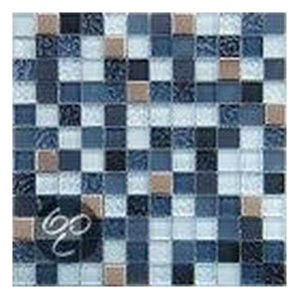 Alfa Mosaico Mozaiek Delicioso blauwgrijs mix glas/rvs  2,3x2,3x0,8 cm -  Mix, Blauw, Grijs Prijs per 1 matje.