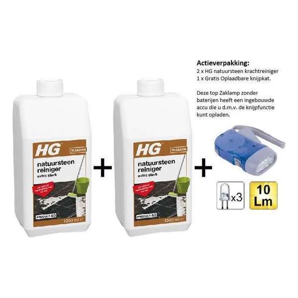 HG natuursteenreiniger extra sterk - 2 stuks - Gratis Knijpkat - Gratis Zaklamp