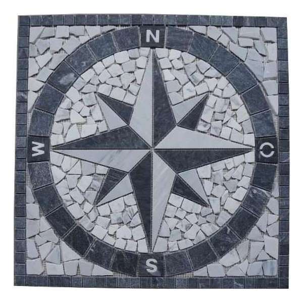 Marmer mozaiek tegel medallion windroos grijs 60 x 60 cm