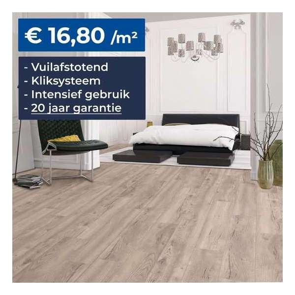 HDM Homebrand Laminaat - Finesse Beige Oak - Vloer -  Kliksysteem – Embossed - 8mm – V-groef - 20 Jaar Garantie