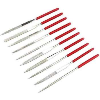 Diamant naaldvijl set - 10 delige diamant naaldvijl set - Diamant naaldvijl - Diamantvijl - Diamantvijl set - Rood - 140x3mm