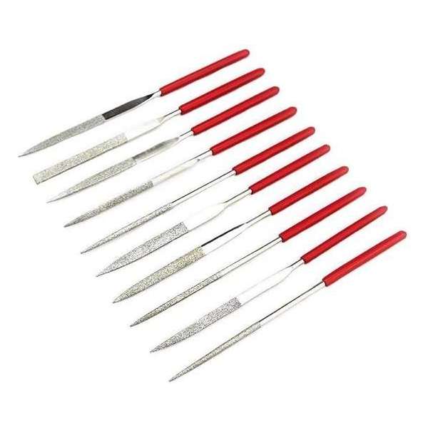 Diamant naaldvijl set - 10 delige diamant naaldvijl set - Diamant naaldvijl - Diamantvijl - Diamantvijl set - Rood - 140x3mm