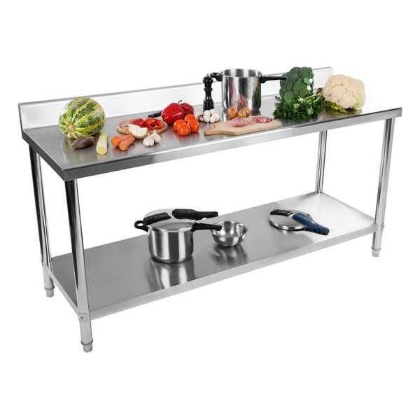 Royal Catering Stainless Steel Work Table - 180 x 60 cm - upstand - 170 kg capacity