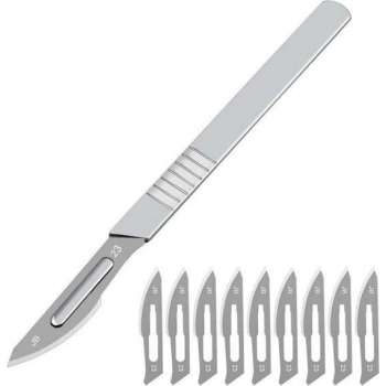 Roestvrijstalen Scalpel - Scalpel mes - Hobbymesje - Scalpelmesjes - Vlijmscherp - Met 10 gratis Scalpelmesjes - No.23 - Zilver