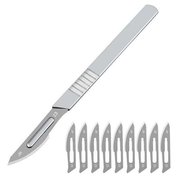 Roestvrijstalen Scalpel - Scalpel mes - Hobbymesje - Scalpelmesjes - Vlijmscherp - Met 10 gratis Scalpelmesjes - No.23 - Zilver