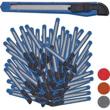 relaxdays afbreekmes 100 stuks - hobbymes - tapijtmes - snijmes - afbreekbaar - 9 mm blauw