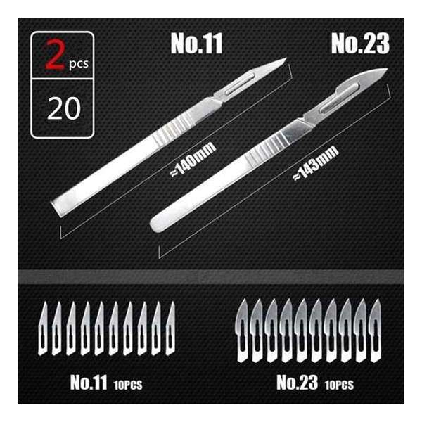 Vlijmscherpe scalpel - scalpelmes - scalpelmesjes - set nr 11 + 23 - met 20 mesjes - hobby mesjes