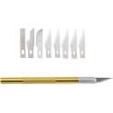 Scalpel mes met 9x losse mesjes in verschillende vormen Voor hobby & modelbouw / Goudkleurig handvat / HaverCo