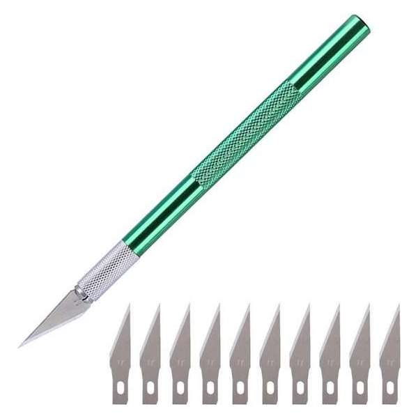 Scalpel - Hobbymes - Scalpel mesjes - Roestvrijstaal Hobbymes - Precisie Gereedschap - Met 10 gratis mesjes - Groen