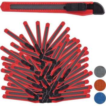 relaxdays afbreekmes 100 stuks - hobbymes - tapijtmes - snijmes - afbreekbaar - 9 mm rood