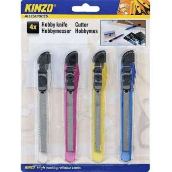 Afbreekmessen - KINZO Hobbymessenset, 4 stuks High Quality RVS -Stanleymessen