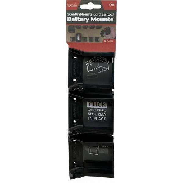 StealthMounts BM-MW18-BLK-6 Accuhouder voor Milwaukee M18 - Zwart - 6-pack