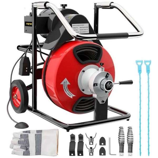 Dakta® Compacte Pijpreinigingsmachine | 15 Meter | Rioolcleaner | 370W | Staal | Rood