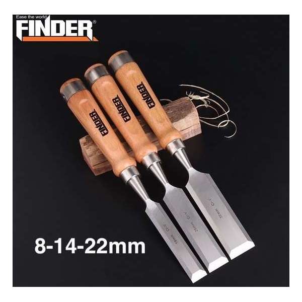 FINDER Tools Set van 3 Houtbeitels - Beitel - Beitelset - Steekbeitelset - Steekbeitel - 8mm - 14mm - 22mm