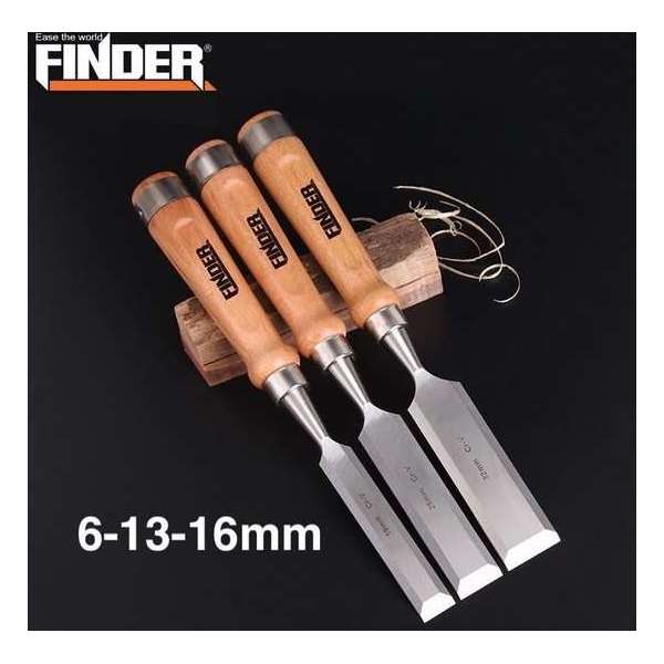 FINDER Tools Set van 3 Houtbeitels - Beitel - Beitelset - Steekbeitelset - Steekbeitel - 6mm - 13mm - 16mm