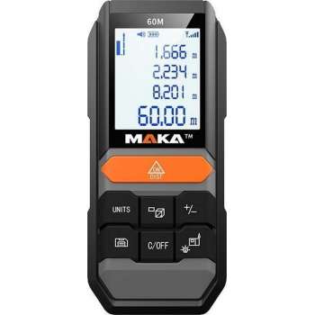 MAKA Digitale laser afstandmeter - 60 meter bereik- Verlicht LCD scherm - Lasermeter