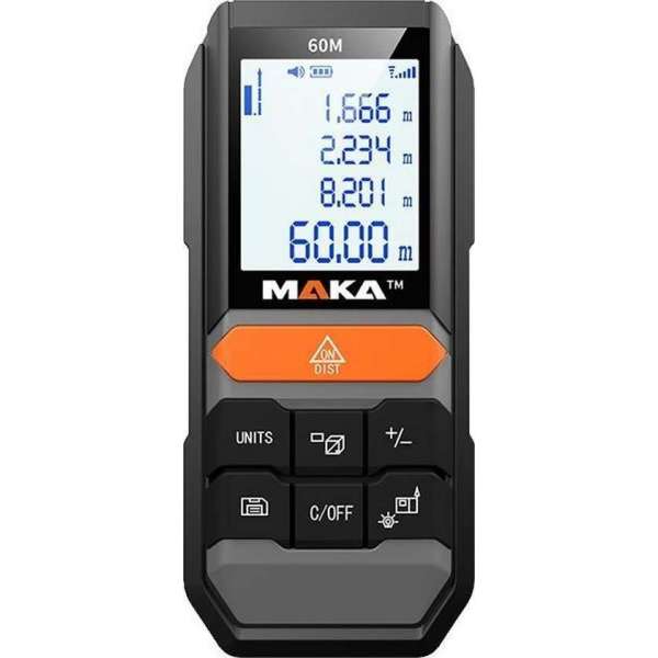 MAKA Digitale laser afstandmeter - 60 meter bereik- Verlicht LCD scherm - Lasermeter